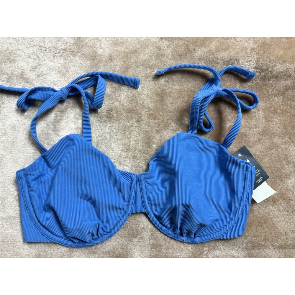 New Abercrombie & Fitch Bikini Swim Top Curve Love Size M Blue Full Bust Support
